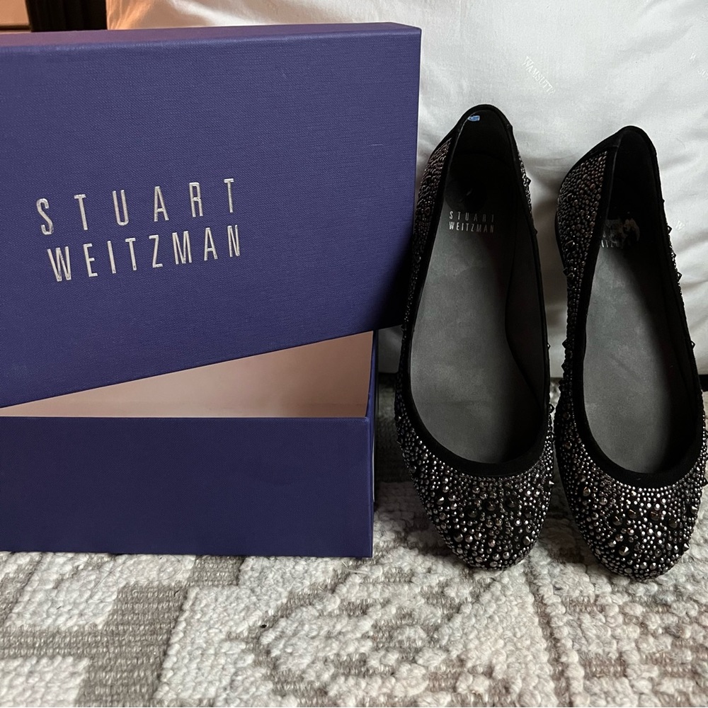 Stuart Weitzman Beaded Suede Flat